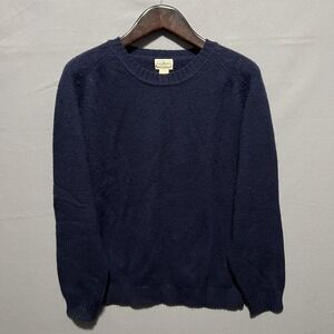 L.L. Bean Mens Large Navy Blue Wool Crewneck Sweater Hong Kong Knit Pullover